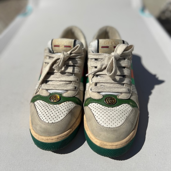 Gucci Screener Sneakers in Green and Cream - Picture 1 of 5